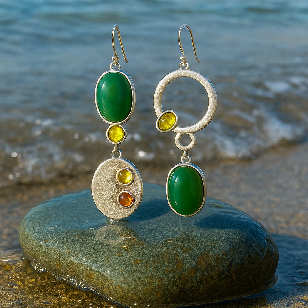 Silver Green Drop Earrings