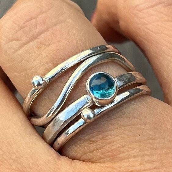 Layered Ring with Blue Gemstone