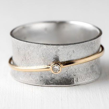 Vintage Gold Line Zirconia Silver Ring