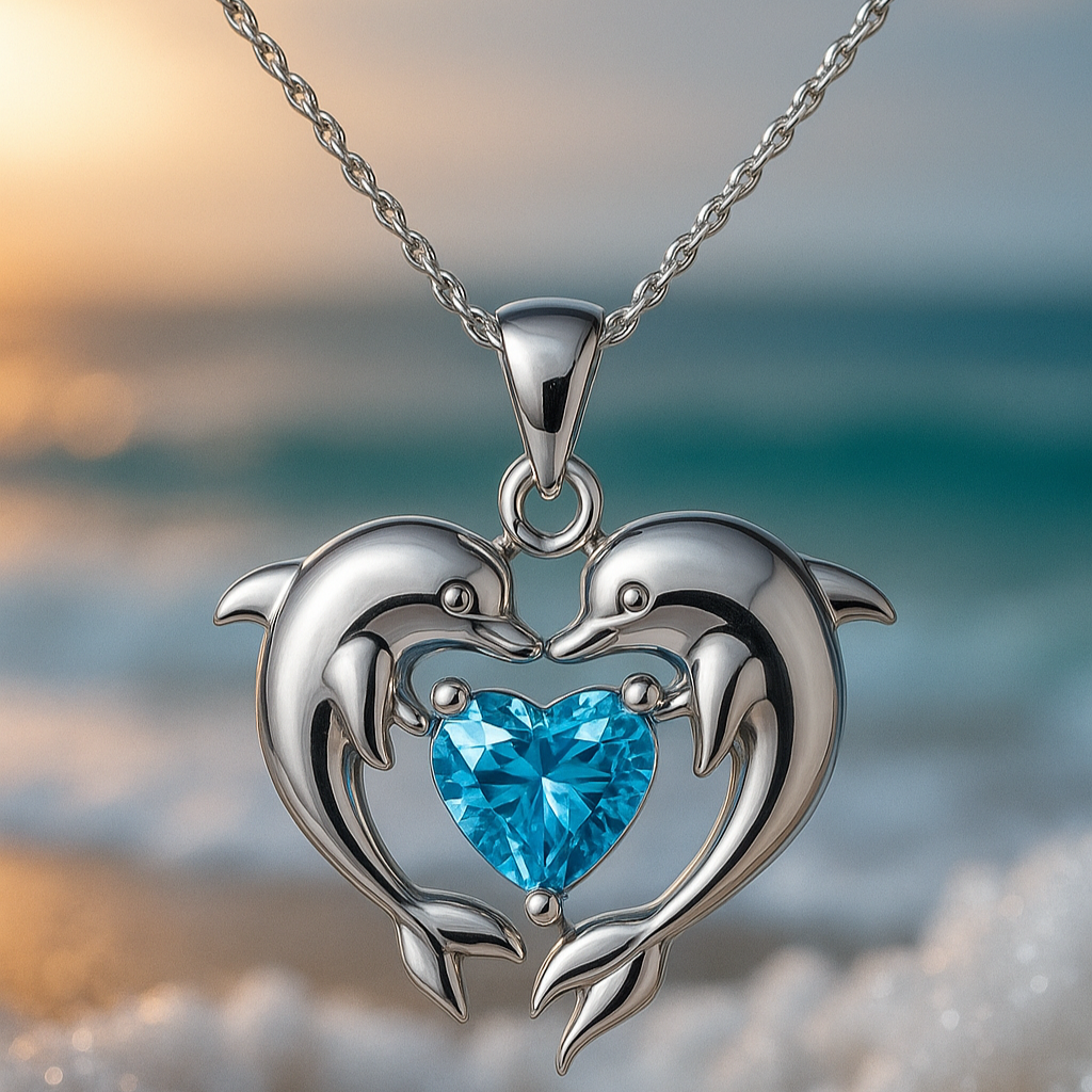 Double Dolphin of Love Silver Necklace