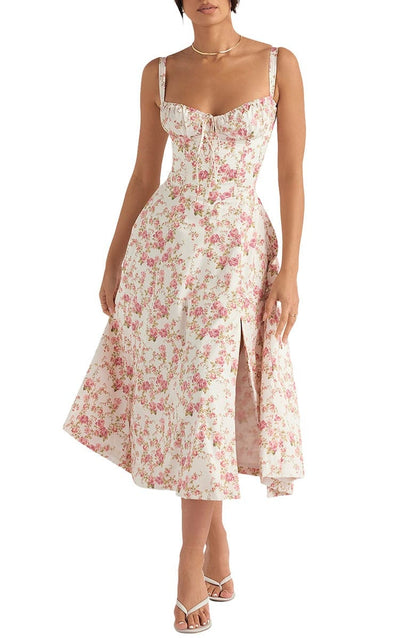 Floral Bustier Midriff Dress