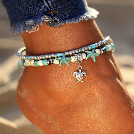 Beach Sea Star & Turtle Anklet