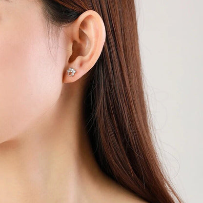 Paw Stud Earrings Silver With Zirconia