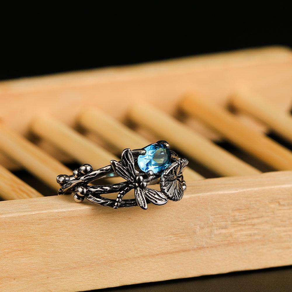 Handmade Lotus Gem Dragonfly Ring