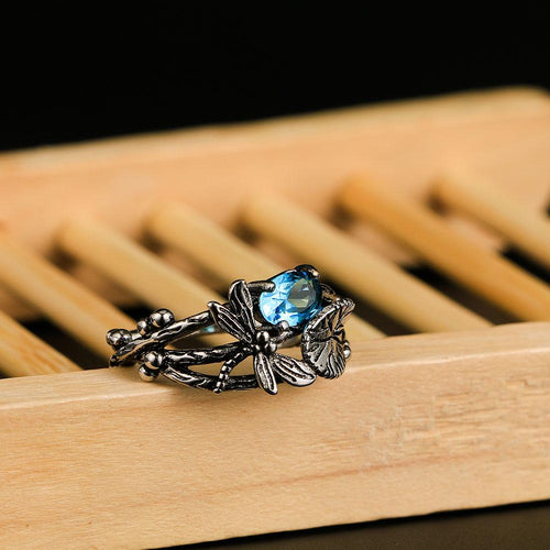 Handmade Lotus Gem Dragonfly Ring