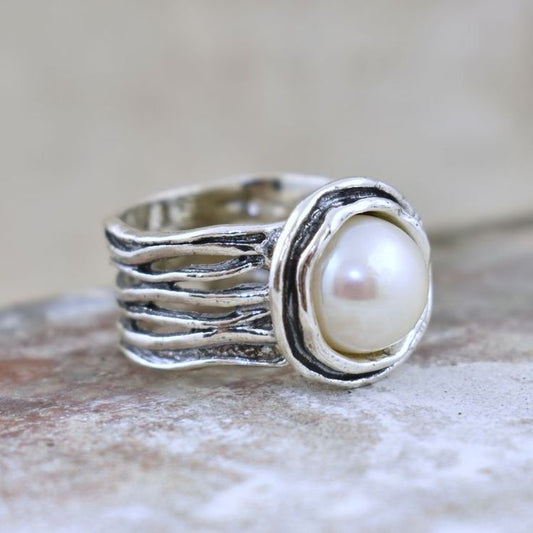 White Stone Layering Silver Ring