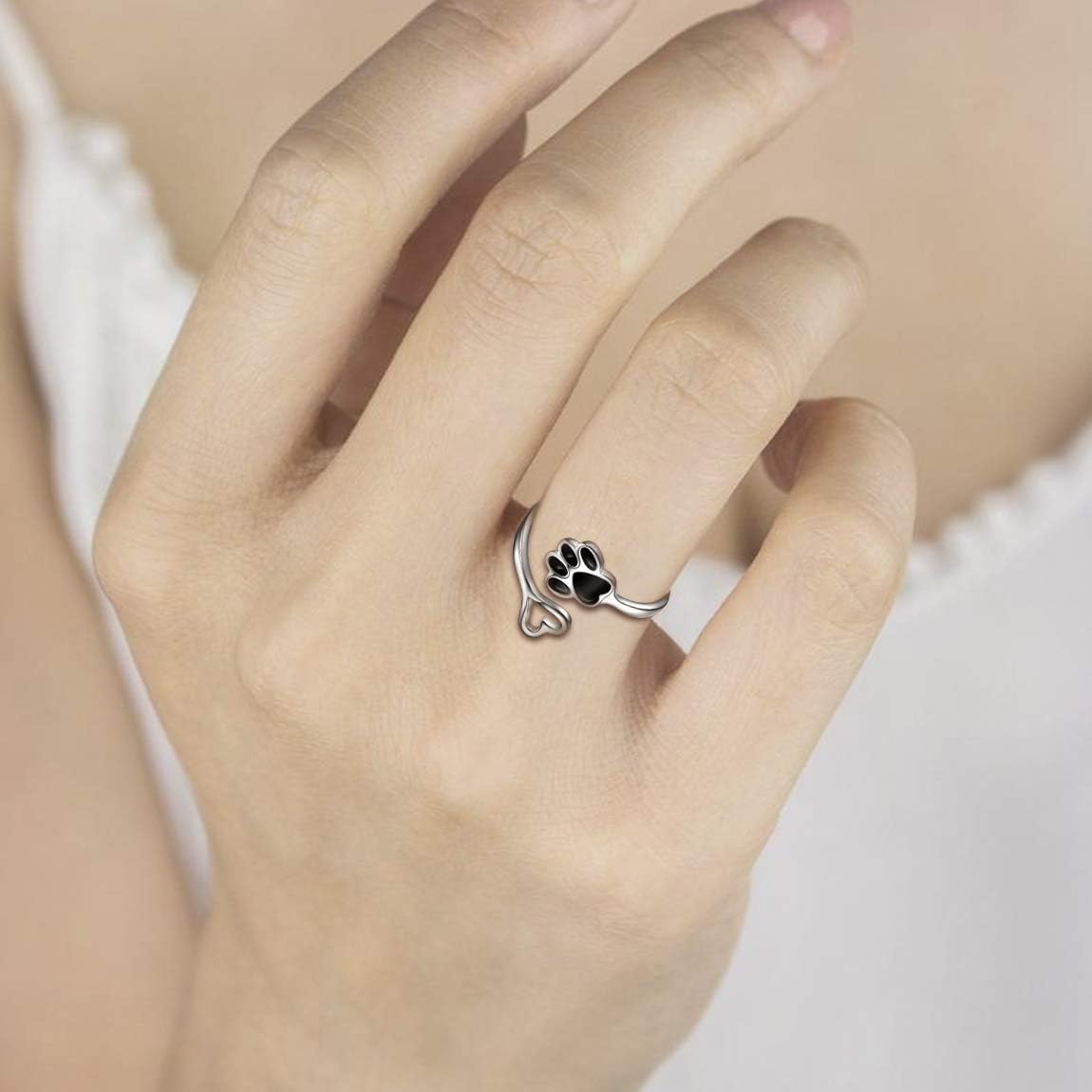 Paw & Heart Ring Adjustable 925 Sterling Silver