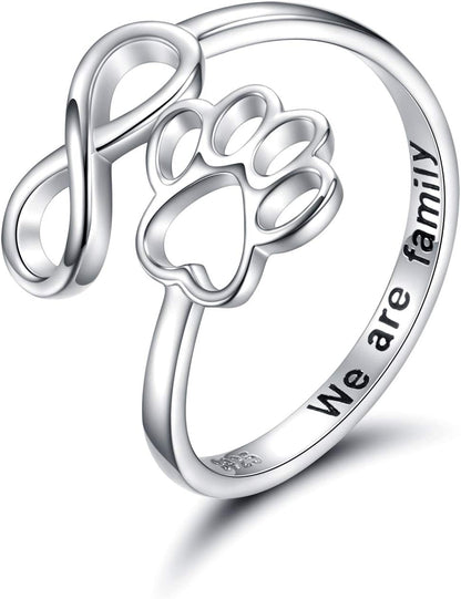 Paw & Heart Ring Adjustable 925 Sterling Silver