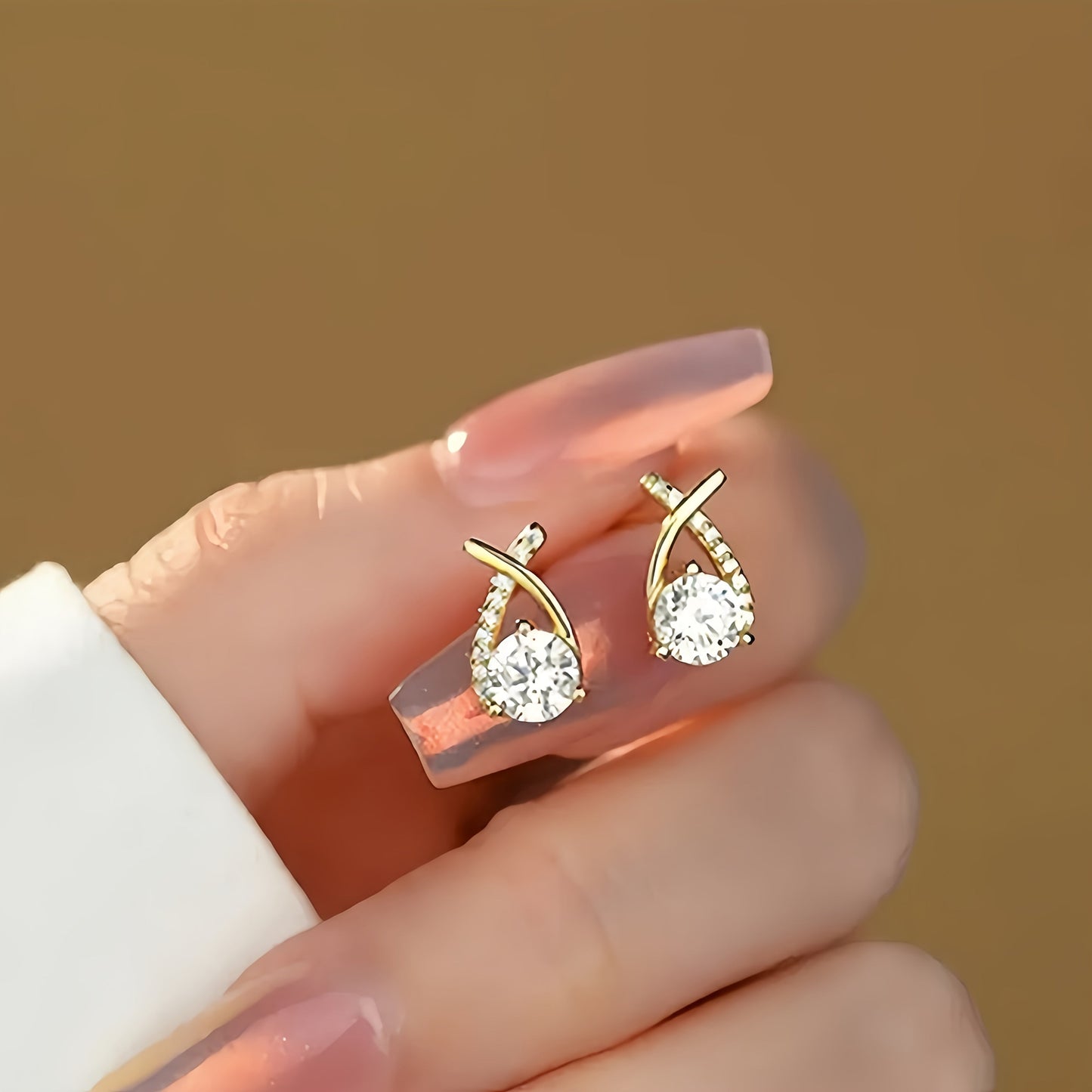 O&O - Golden Cross Zirconia Stud Earrings