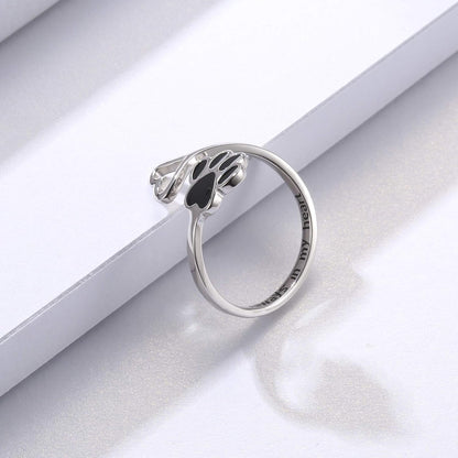 Paw & Heart Ring Adjustable 925 Sterling Silver