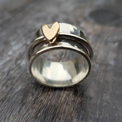 Vintage Gold Heart Silver Ring