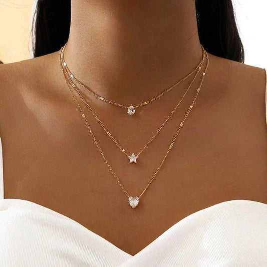 Triple Pendant Necklace with Gold Zirconia