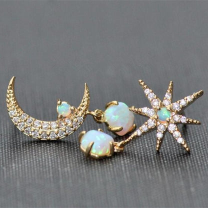 Opal and Gold Moon & Star Earrings