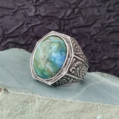 Blue Rounded Stone Silver Ring