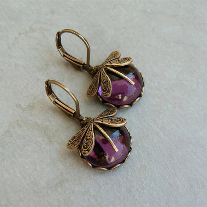 Artistic Gold Dragonfly Crystal Earrings