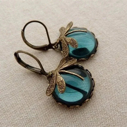 Unique Antique Gold Blue Crystal Earrings