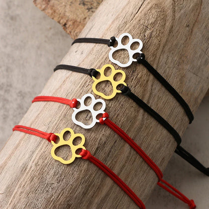Paw Cord Bracelet Adjustable Black and Red Design