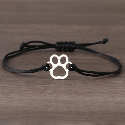 Paw Cord Bracelet Adjustable Black and Red Design
