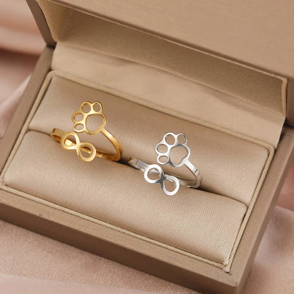 Adjustable Infinity Paw Ring Stainless Steel