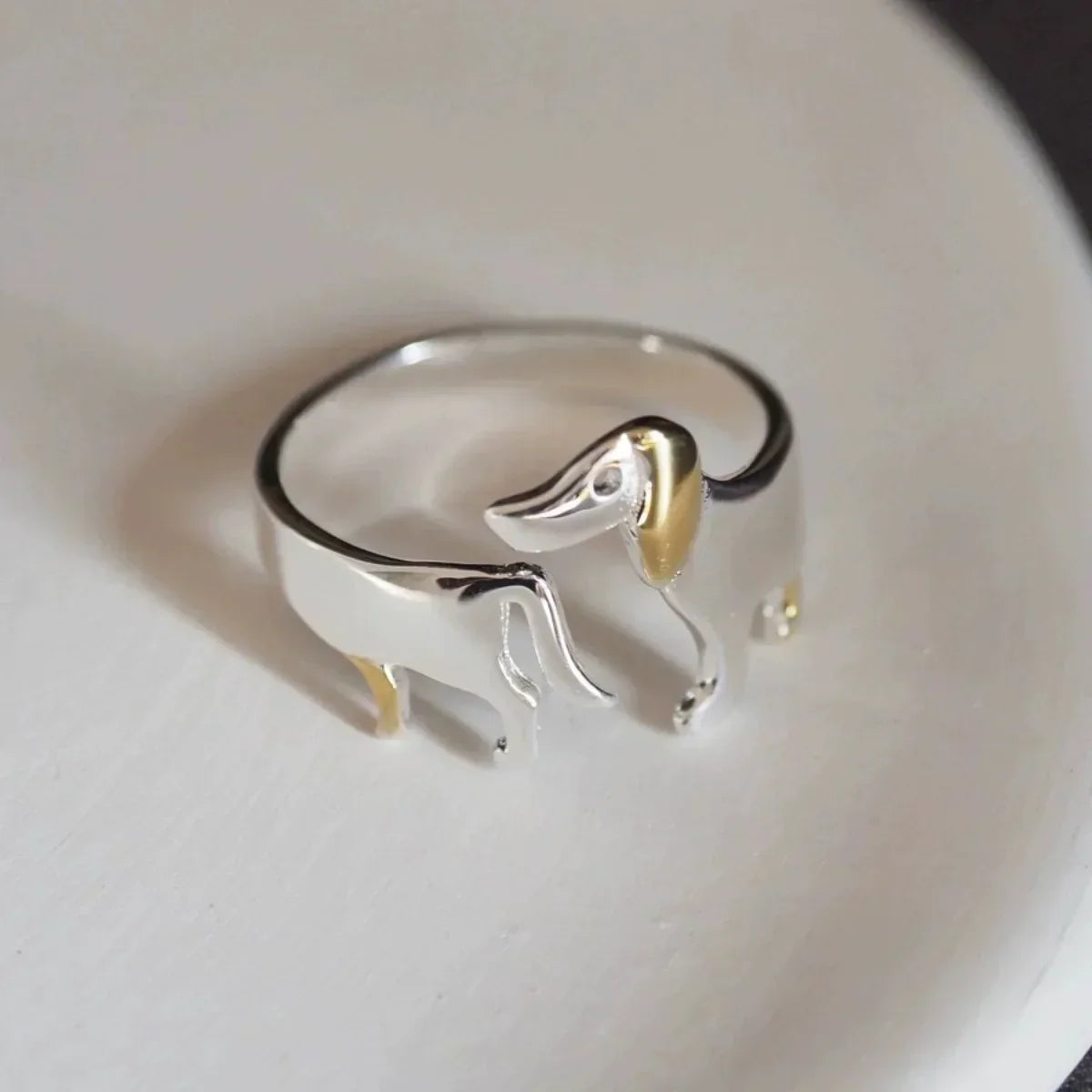 Silver Dachshund Adjustable Ring