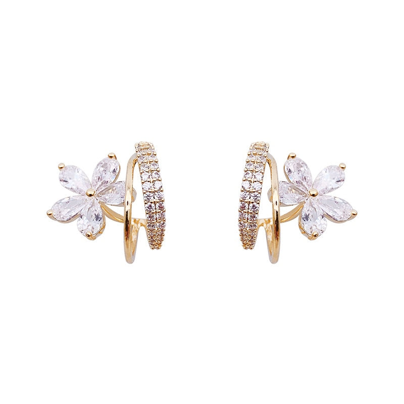 Floral Elegance Gold Earrings with Sparkling Zirconia