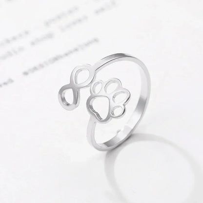 Adjustable Infinity Paw Ring Stainless Steel