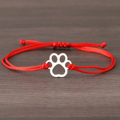 Paw Cord Bracelet Adjustable Black and Red Design