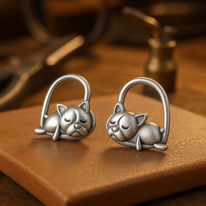 Silver Sleeping Puppy Stud Earrings