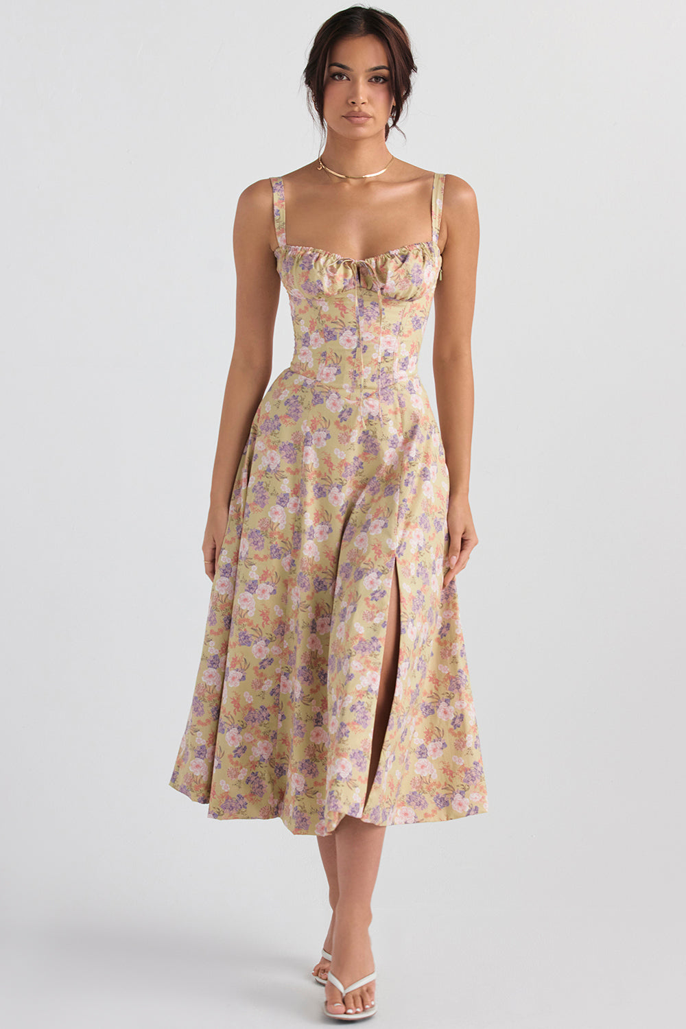 Floral Bustier Midriff Dress