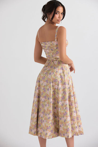 Floral Bustier Midriff Dress
