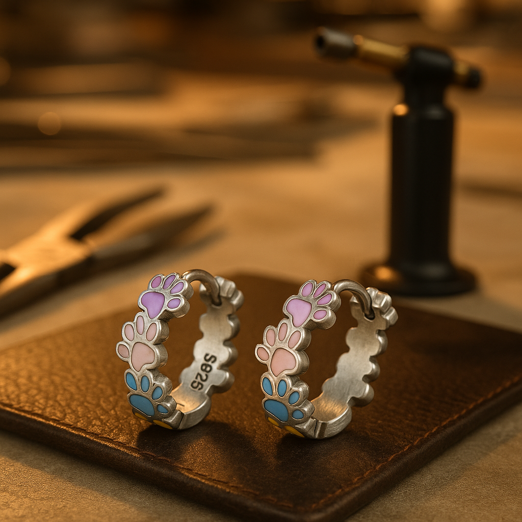 Colourful Paws Hoops Sterling Silver