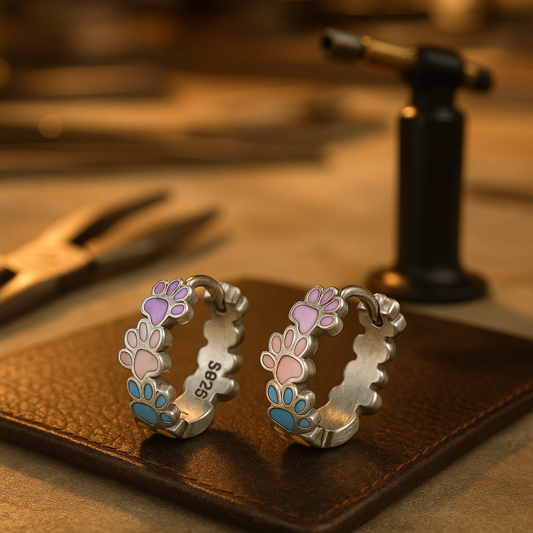 Colourful Paws Hoops Sterling Silver