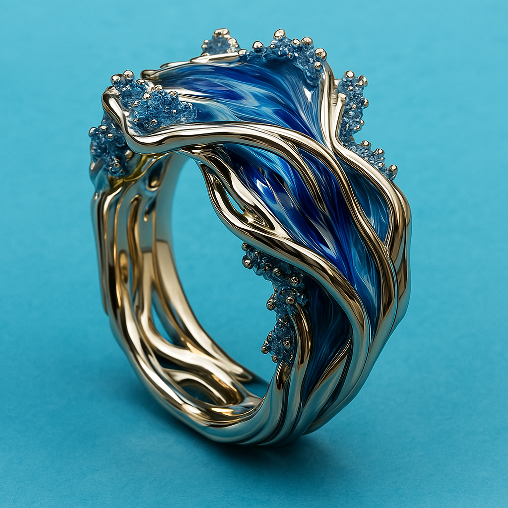 Vintage Golden Ocean Wavy Ring