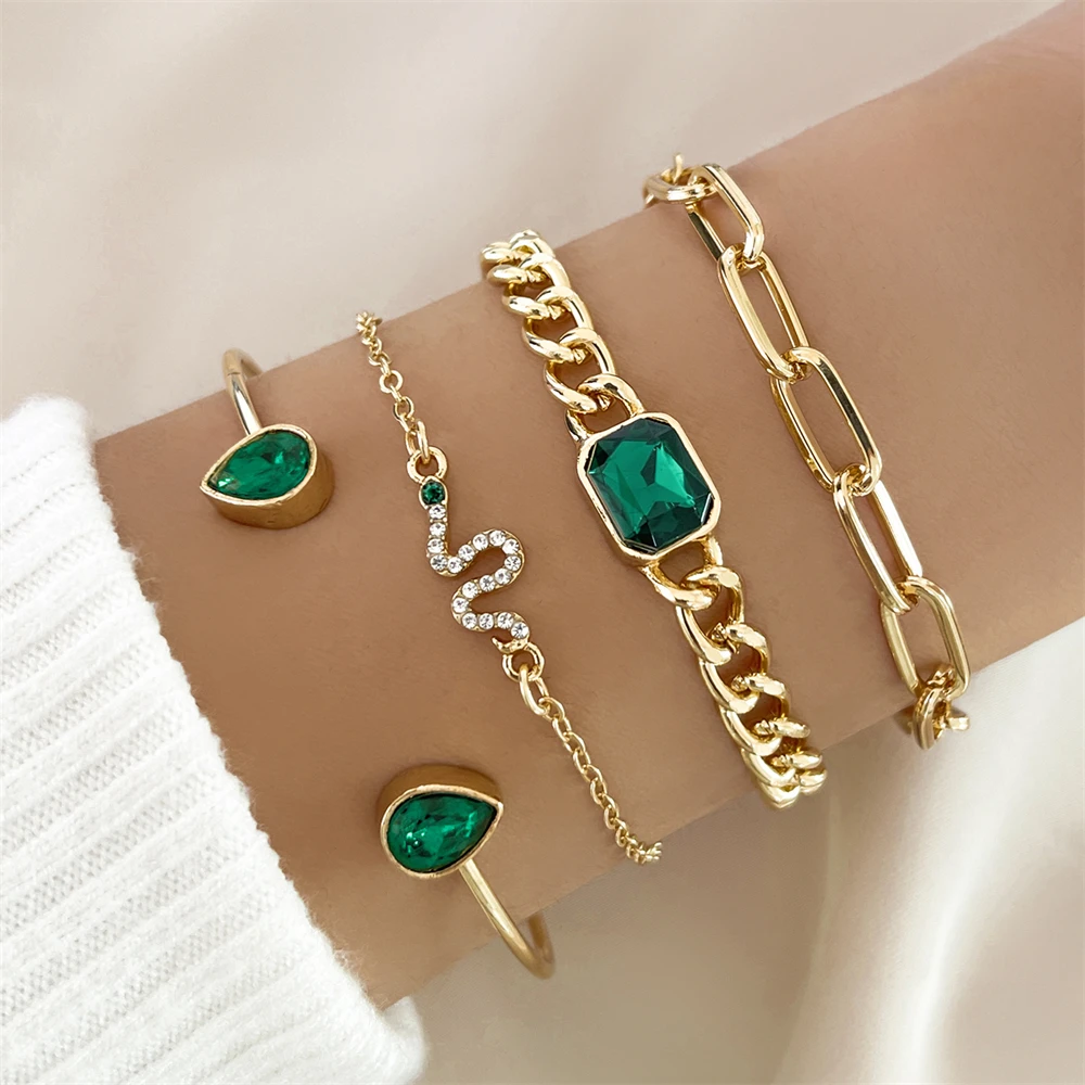 Exclusive Vintage Green Crystal Bracelet Set