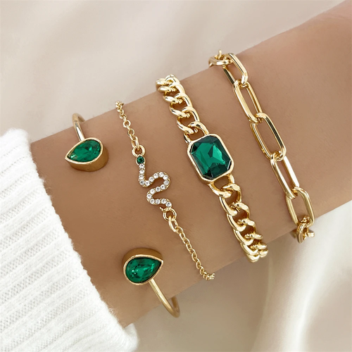 Exclusive Vintage Green Crystal Bracelet Set