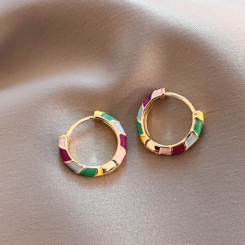 Fancy Golden Enamel Earrings