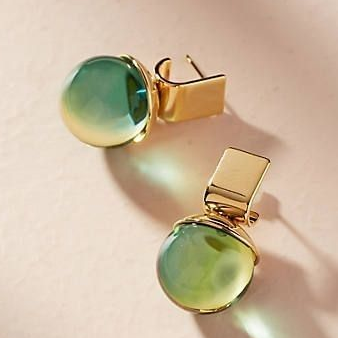 Gold Earrings with Green Crystal