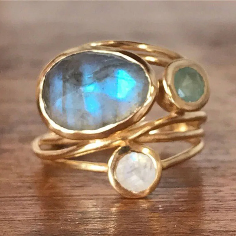 Crystal-Embellished Gold Bohemian Ring