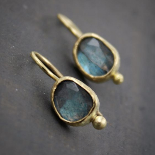 Blue Inlaid Stone Golden Earrings