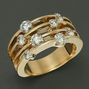 Radiant Gold Layered Ring with Sparkling Zirconia