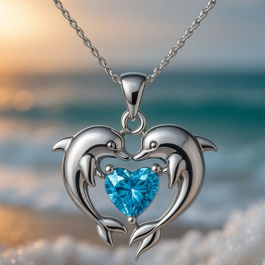Double Dolphin of Love Silver Necklace