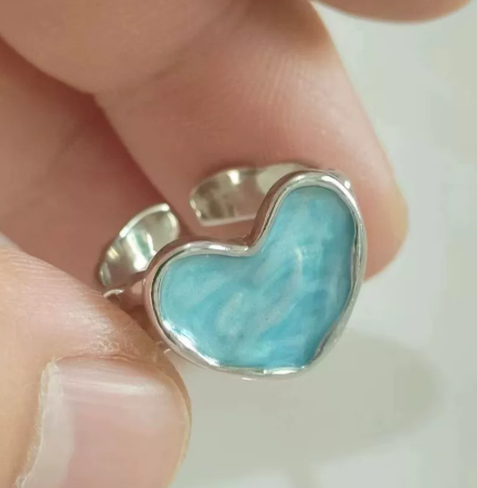 Blue Heart Stone Silver Ring