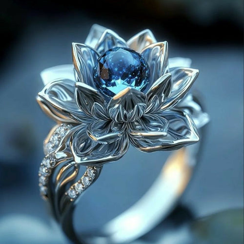 Blue Crystal Exotic Silver Flower