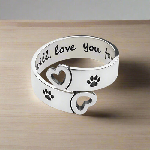 Adjustable Paw & Heart Twist Ring