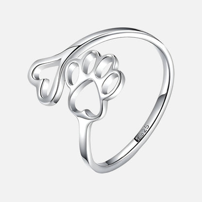 Paw & Heart Ring Adjustable 925 Sterling Silver