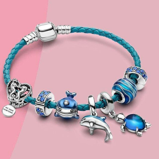 Serenity - Ocean Charm Bracelet in Leather and Silver