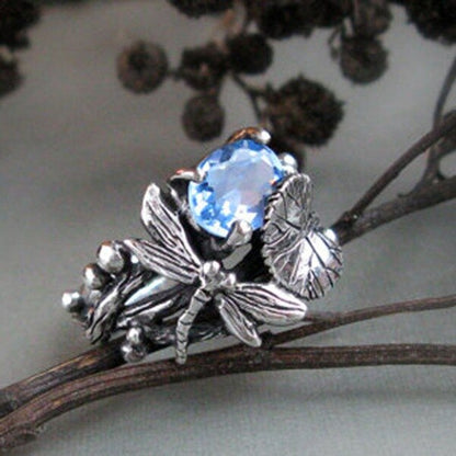 Handmade Lotus Gem Dragonfly Ring